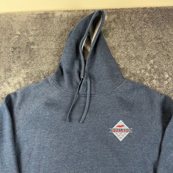 Burlebo Fleece Hoodie Mountain Spellout Navy Blue Men's XXL Pullover - Picture 4 of 10